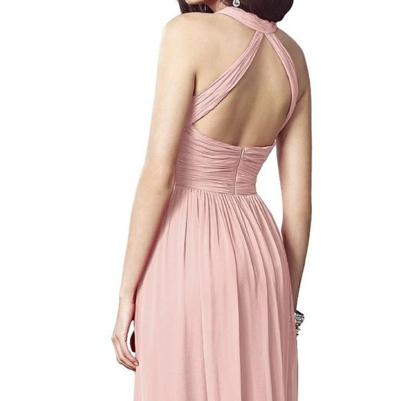 Dessy 2908..Full Length, V-Neck, Halter Chiffon Dress..Rose..Assorted Sizes..NWT - Picture 4 of 6